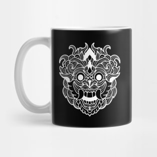 Fiery on Fire Barong Scary Fangs Mandala Black and White Brave Warrior Mug